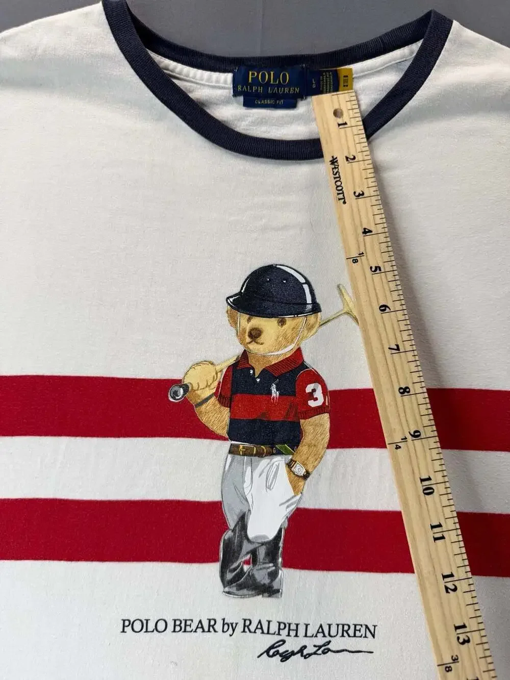 Polo Ralph Lauren Polo Bear White Ringer T-Shirt with Red Stripes Large
